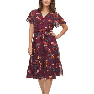 SOLD 
Calvin Klein Floral Chiffon Flutter Sleeve Dress